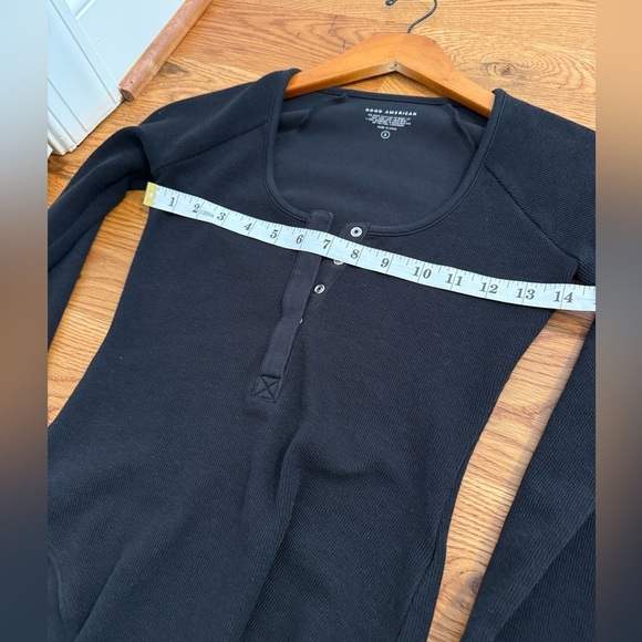 Good American Bodysuit Black Micro Rib Snap Button Long Sleeve - Picture 8 of 9